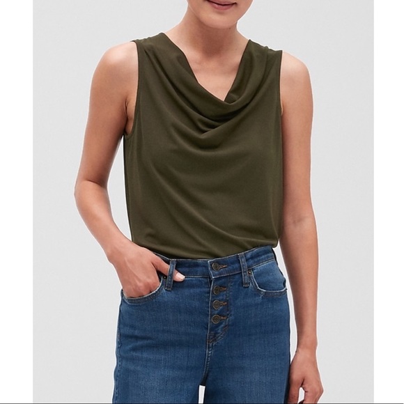 black sleeveless cowl neck top
